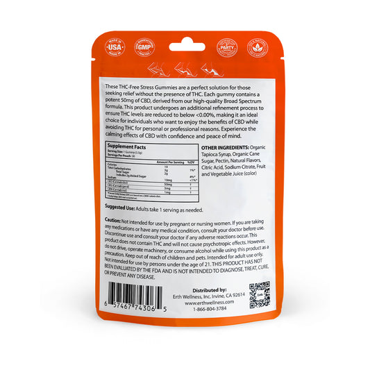 THC-Free STRESS Gummies - Juicy Orange (1500 mg CBD Total)