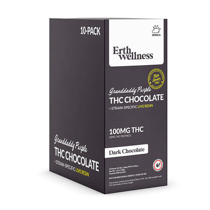 Δ9 THC Chocolate Bar – Granddaddy Purple (Indica) | Live Resin | Dark Chocolate (100mg)