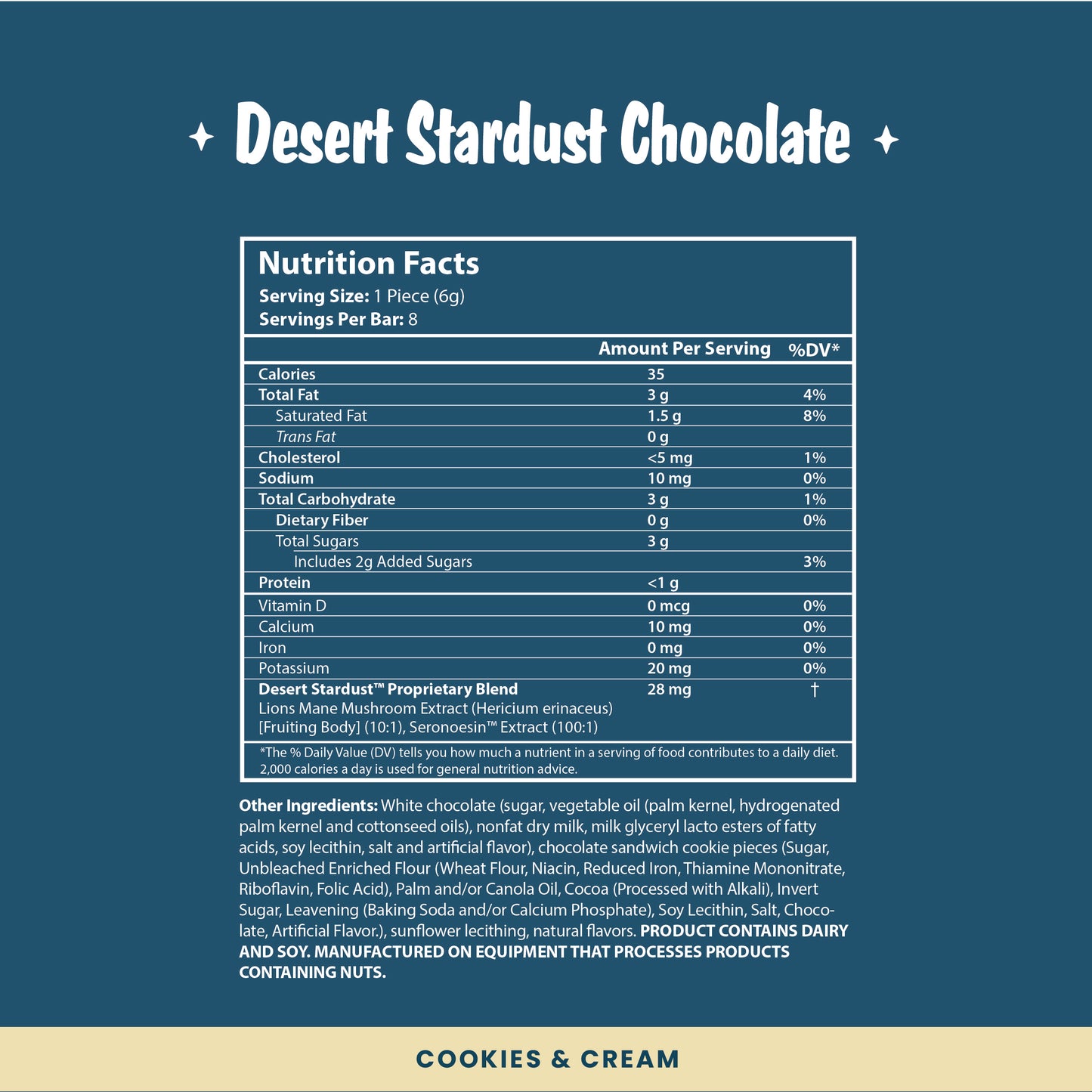 Desert Stardust Mushroom Chocolate Bar - Cookies & Cream